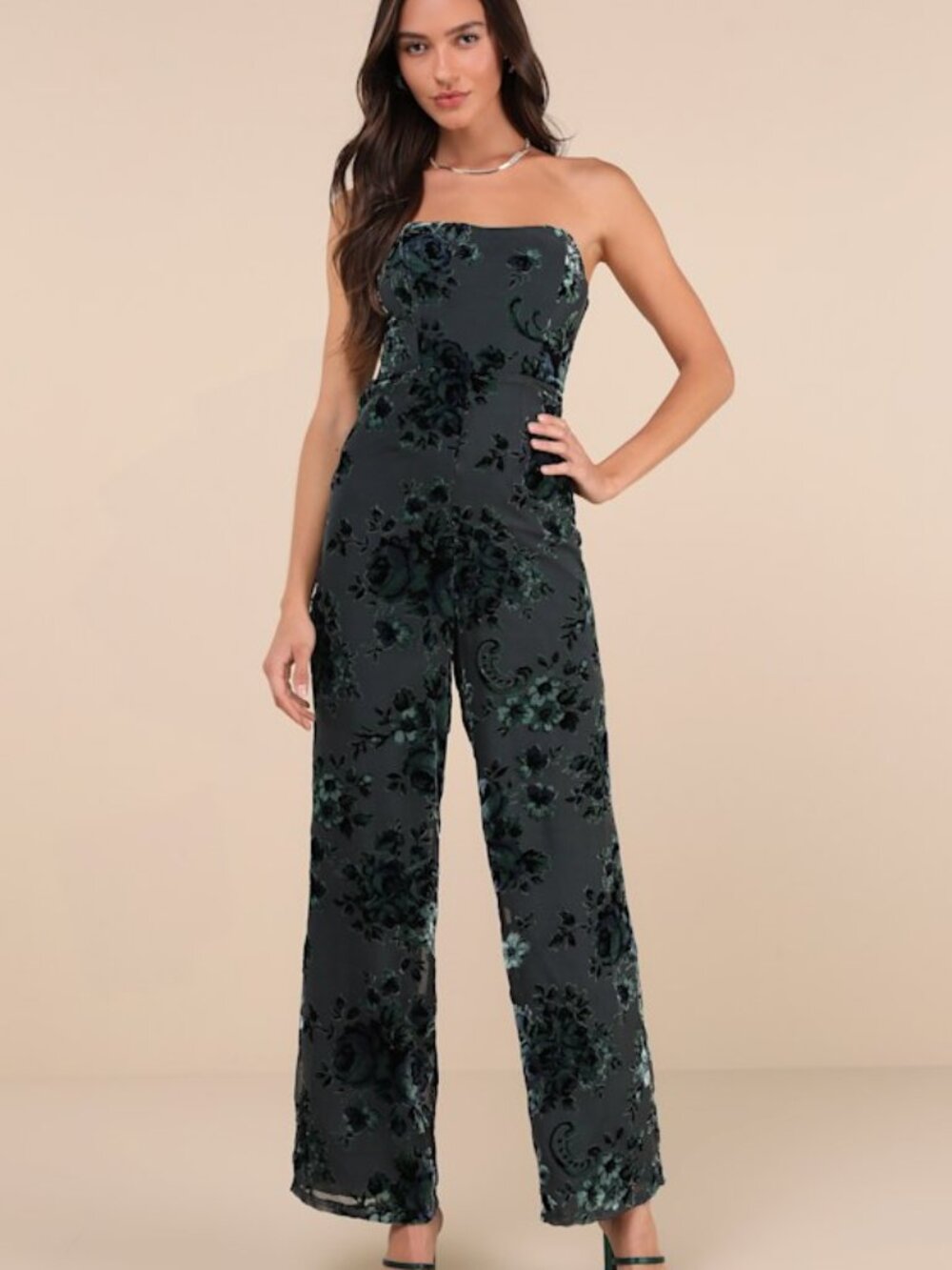 Lulus Charismatic Splendor Teal Velvet Burnout Strapless Jumpsuit Green - Size M